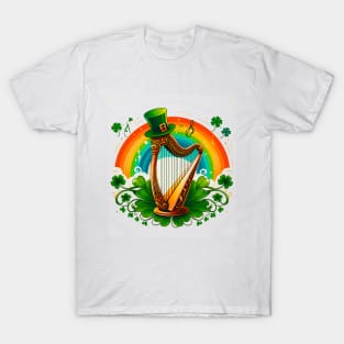 Fans Of Irish Music And This Harp And Shamrock Drawing is a must for St. Patrick's Day. T-Shirt